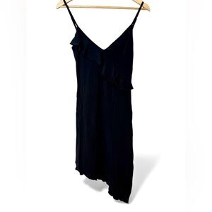 Vintage 90s Y2K Bebe Classic Black Flutter Neck Asymmetrical LBD dress NYE small